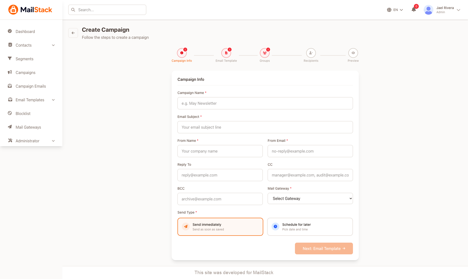 Campaign screen