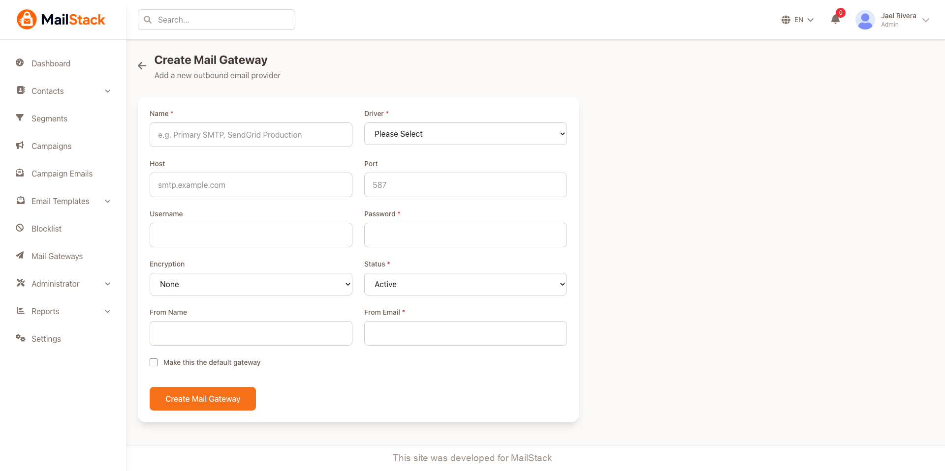 Mail gateways screen